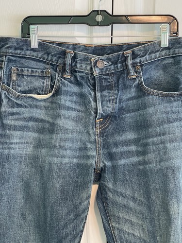 Abercrombie & Fitch Classic Straight Jeans Mens 33X32 Button Fly Blue Distress - Picture 2 of 13