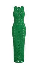 Green Geometric Cut Out Sleeveless Bodycon Maxi Dress Stretch Round Neck