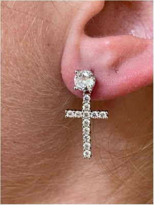 Lab Created Diamond Birthday Gift 4 Her Cross Dangled Earrings 925 silver
