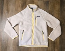 Patagonia Youth Retro Pile Fleece Sherpa Cream Yellow Trim Full Zip Jacket Sz XL