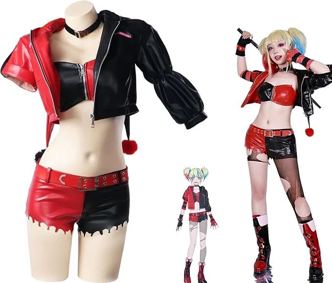 Anime Escuadrón Suicida ISEKAI Juegos con disfraces Harley Quinn Disfraz Joker Niña Escuadrón Conjunto Foto 2 de 4