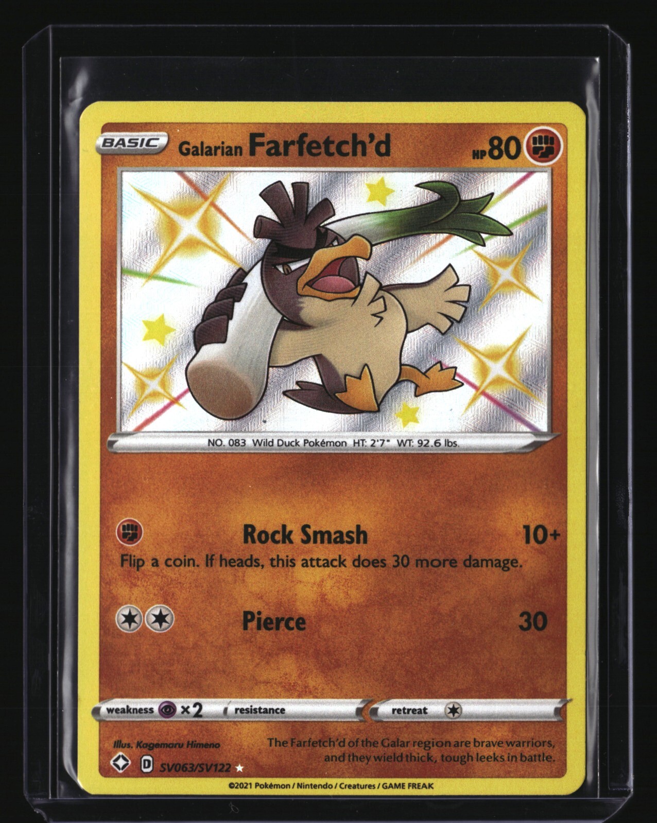 Pokemon GALARIAN FARFETCH'D SV063/SV122 (Shining Fates Vault) Baby Shiny - NM