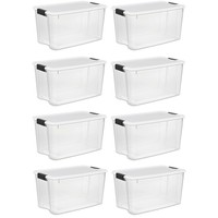 Sterilite 70 Quart Ultra Latch Storage Box With White Lid & Clear Base (8 Pack) on sale Sterilite 70 Quart Ultra Latch Storage Box With White Lid & Clear Base (8 Pack) on sale