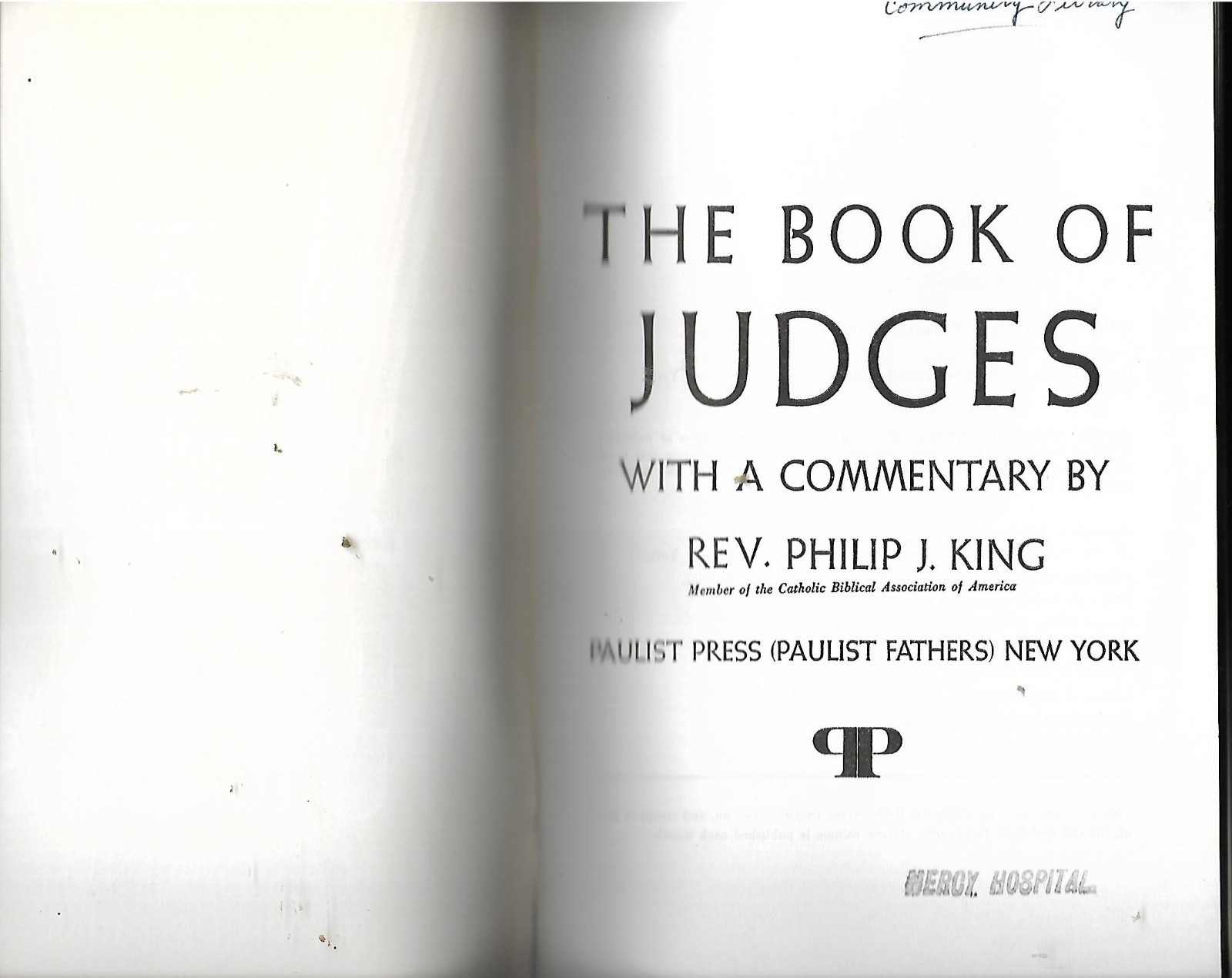 THE BOOK OF JUDGES Philip J. King Catholic Commentary Series