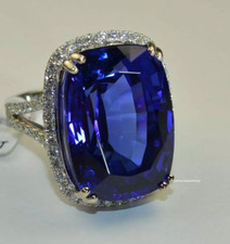 Beautiful Large 40.23CT Blue Sapphire With Sparkling White CZ Royal Wedding Ring