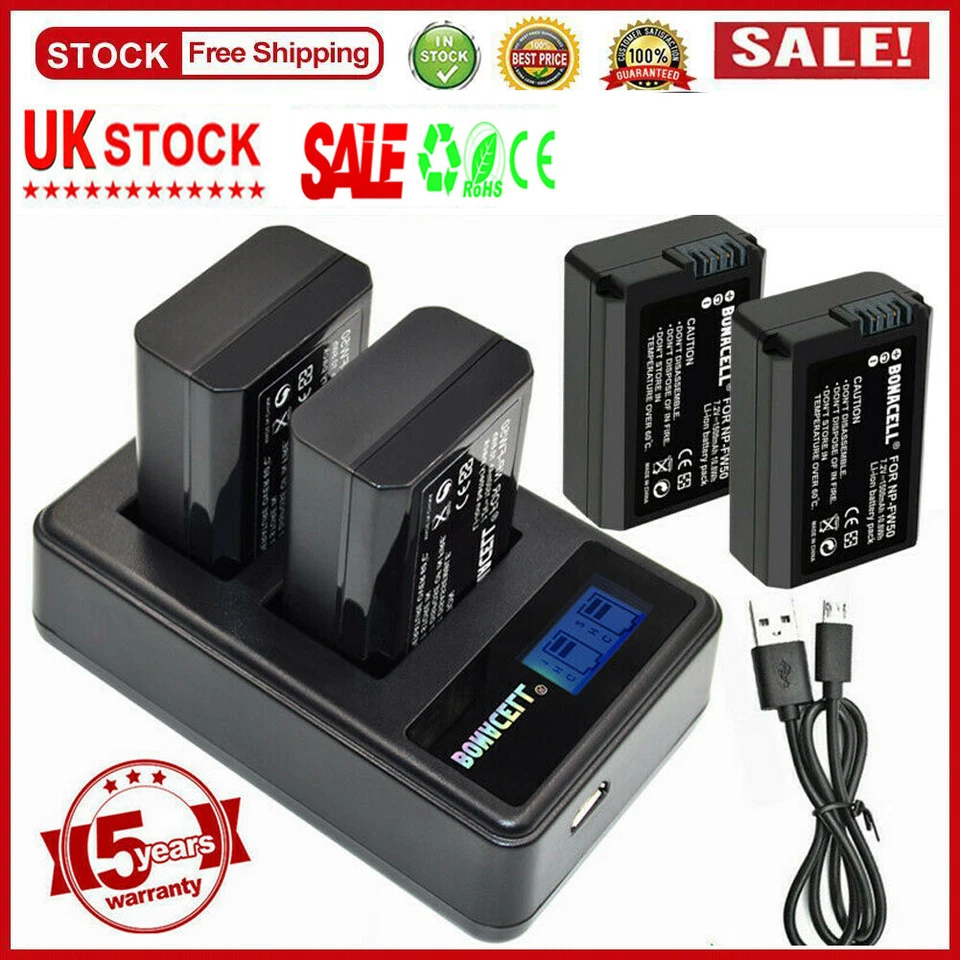 2 Pcs Replace Battery NP-FW50+1*Charger For Sony Alpha A35 A55 NEX-5 NEX-6 NEX-7 - Image 2 of 4