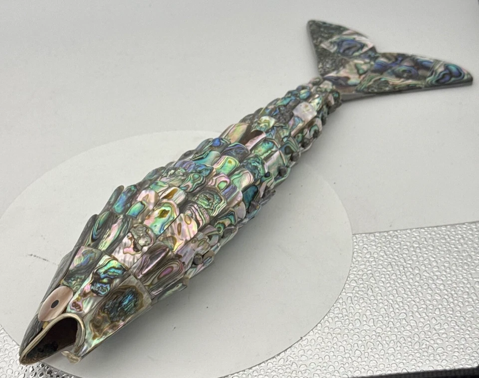 enorme abridor de botellas con motivo de pez articulado abulón placa de plata caprichosa de 14 pulgadas Foto 3 de 4