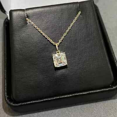 2Ct Asscher Cut Real Moissanite Solitaire Pendant Necklace In 10K Yellow Gold