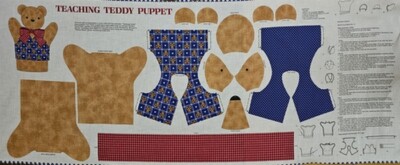 CRANSTON Fabric - TEACHING TEDDY PUPPET - 18''  PANEL