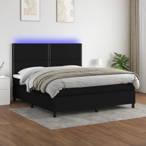 Springs bed with mattress and LED black 180x200cm fabric-