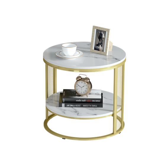 2 Tiers Solid Marble Top Round Coffee Table Lounge Living Room Modern Gold Legs - Picture 7 of 12