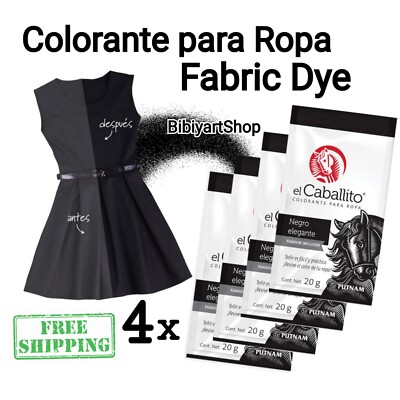 4x Colorante Y Pintura Para ropa EL CABALLITO COLOR NEGRO FABRIC DYE