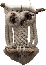 VTG Macrame Owl Wall Hanging Feathered Eyes Large 33" x 15" 1970s Boho Retro MCM