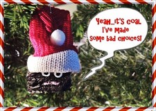 NAUGHTY CHRISTMAS COAL ORNAMENT w/ SANTA HAT for PARTY, GAG GIFT, SECRET SANTA