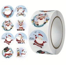 500 pc Sticker Seals Roll Merry Christmas Holiday Santa Reindeer Self Adhesive