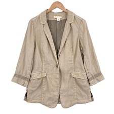 Anthropologie Marrakech Blazer Jacket Womens Medium Beige Linen Single Breasted