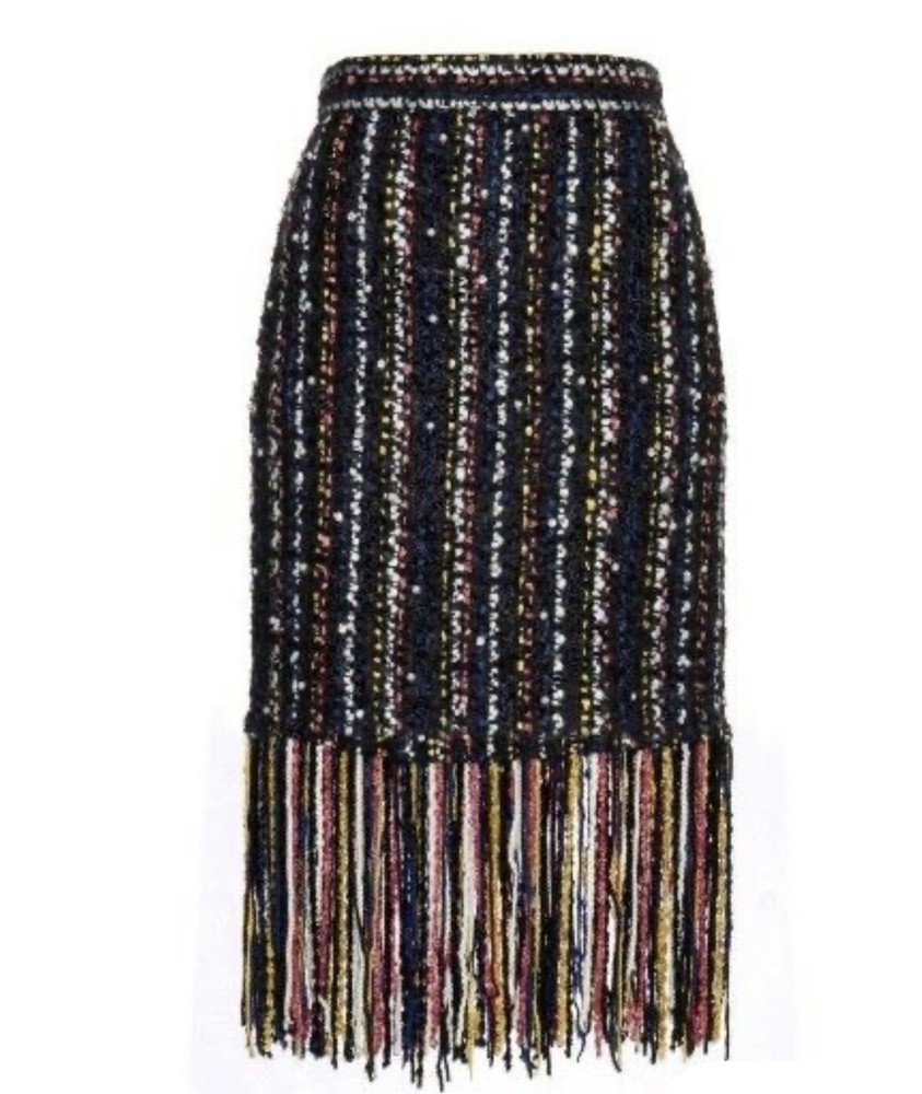 MSGM Pearl Embellished Tweed Pearl Embellished Skirt with Fringe Size 42/US S