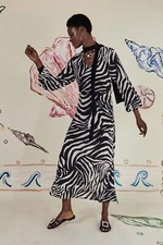 RIXO Mono Beth Zebra Print Midi Dress Summer Wedding NWT XXS
