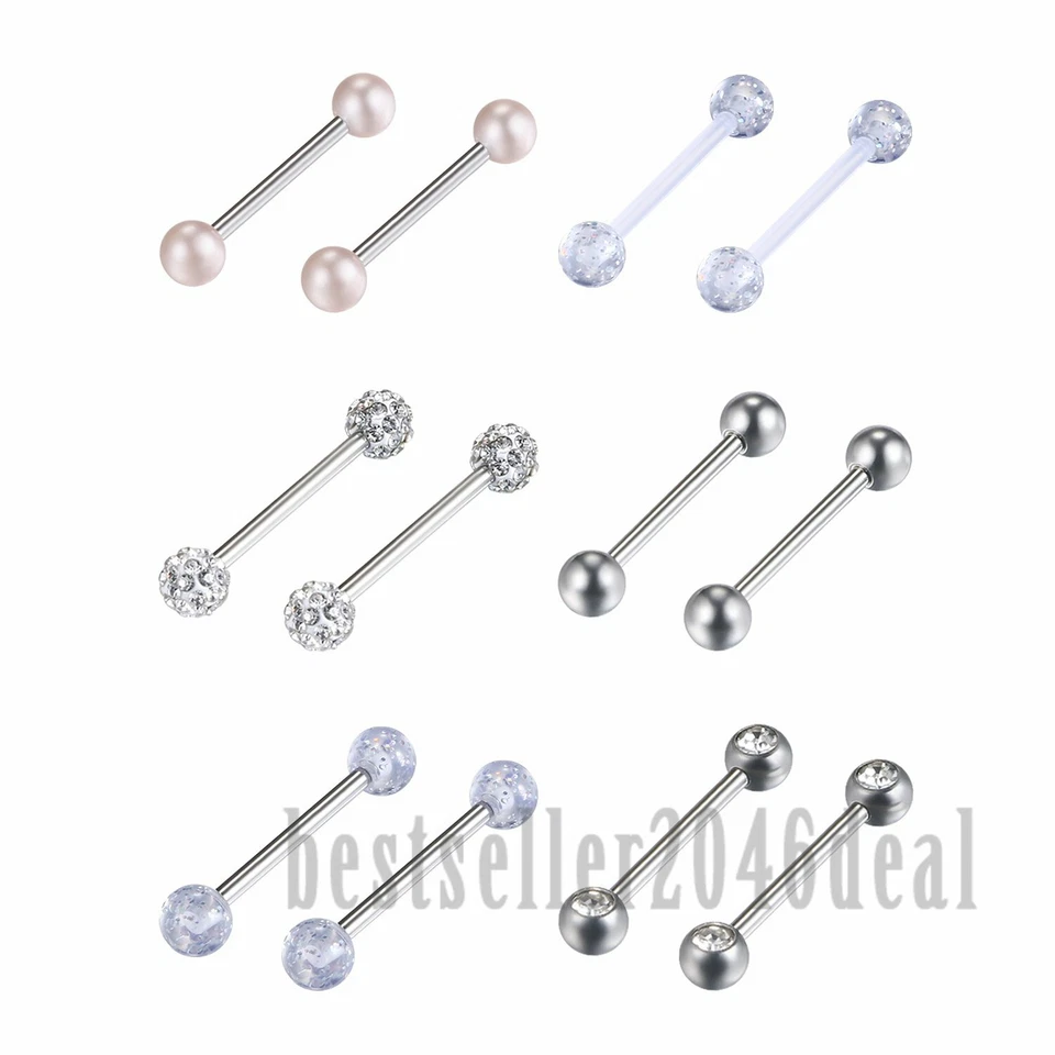 12件装手术钢杠铃舌环乳头环身体穿孔首饰14G — 第 4/4 张图片