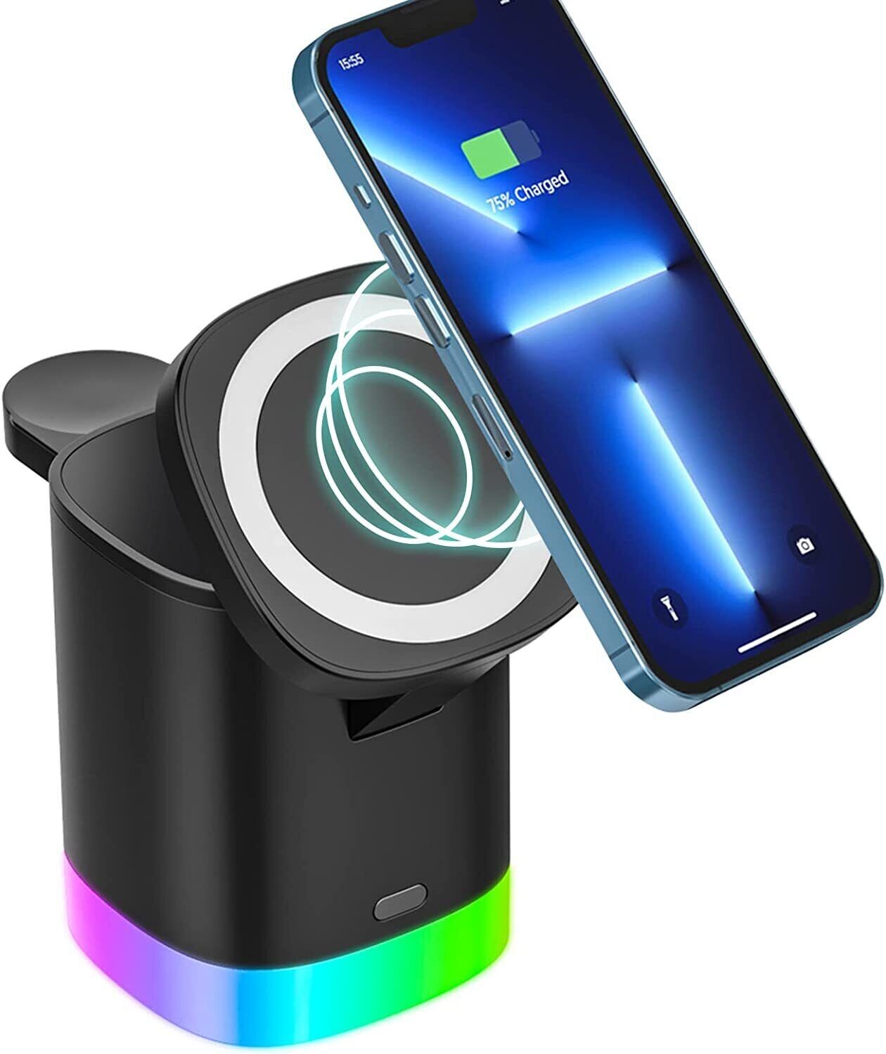 Chargeur à induction magnétique 3 en 1 blanc pour iPhone et AirPods