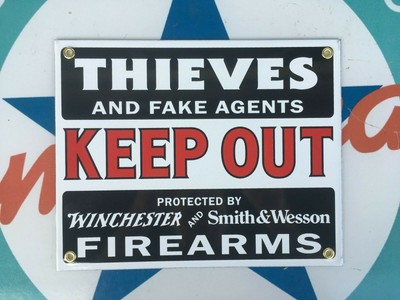 Winchester Smith & Wesson Firearm Thieves Keep Out Metal Sign 12x12 50064 Winchester Smith & Wesson Firearm Thieves Keep Out Metal Sign 12x12 50064