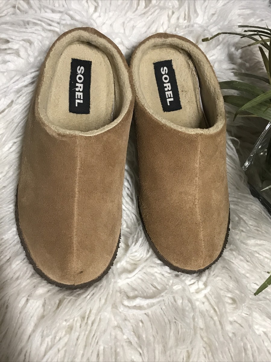 Sorel Youth Size Lanner Ridge Brown Suede Closed Toe Slip On Slippers