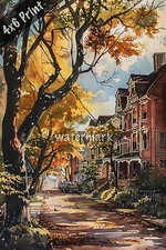 Old American neighborhood watercolor Art 4x6 Print