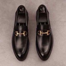 Men's Pointed Black Metal Oxford Flats Casual Shoes Wedding Dress Prom Party