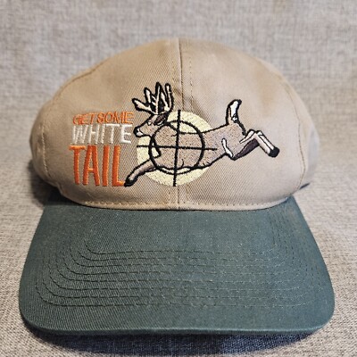  Deer Theme Hunting Cap Hat   Get Some White Tail  Embroidered Tan Green
