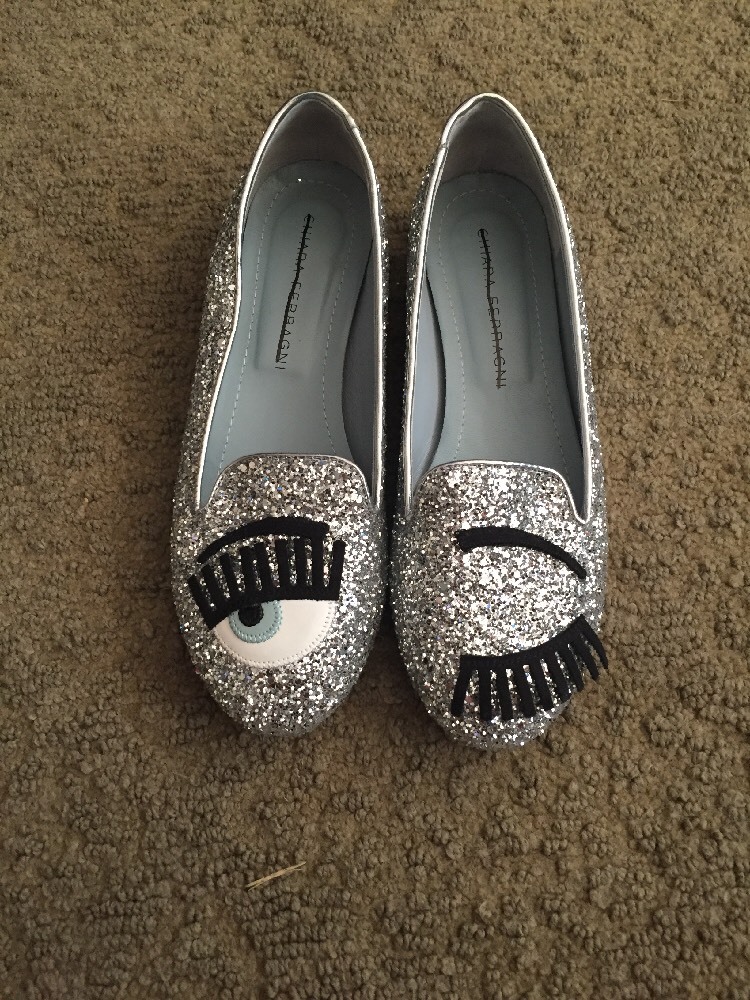 Chiara Ferragni Flirting Silver Glitter Wink Eye Ballet