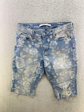 Celebrity Pink Womens Jr Size 9/29 Floral Blue Cutoff Skimmer Jean Shorts