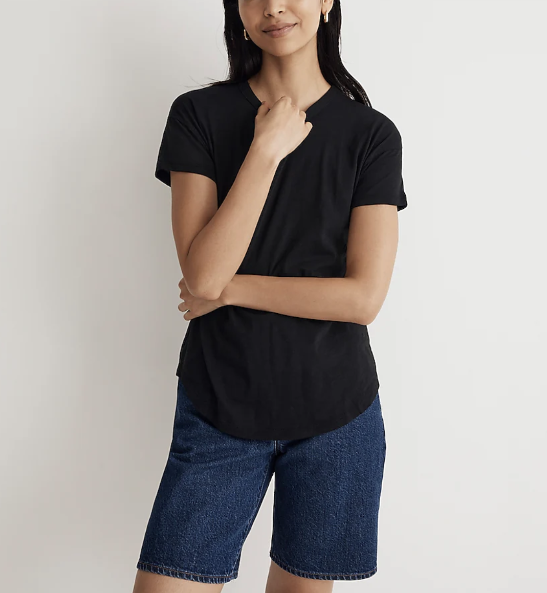 メイドウェル Madewell ウィスパー Cotton Rib-Crewneck Tee レディース シャツ トップス True Black Madewell Women's Whisper Cotton Rib Crewneck Tee, Black, XXS