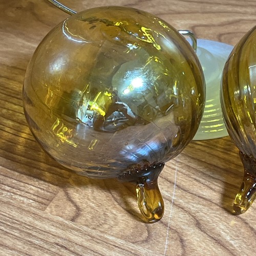 Set of 3 Deluxe Ornaments HandBlown Amber Stripe Look Glass Christmas Ornaments - Picture 3 of 10