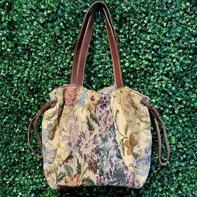 Vintage Patchwork Tapestry Purse  W/ Matching  Coin Pouch Wallet 90s Floral