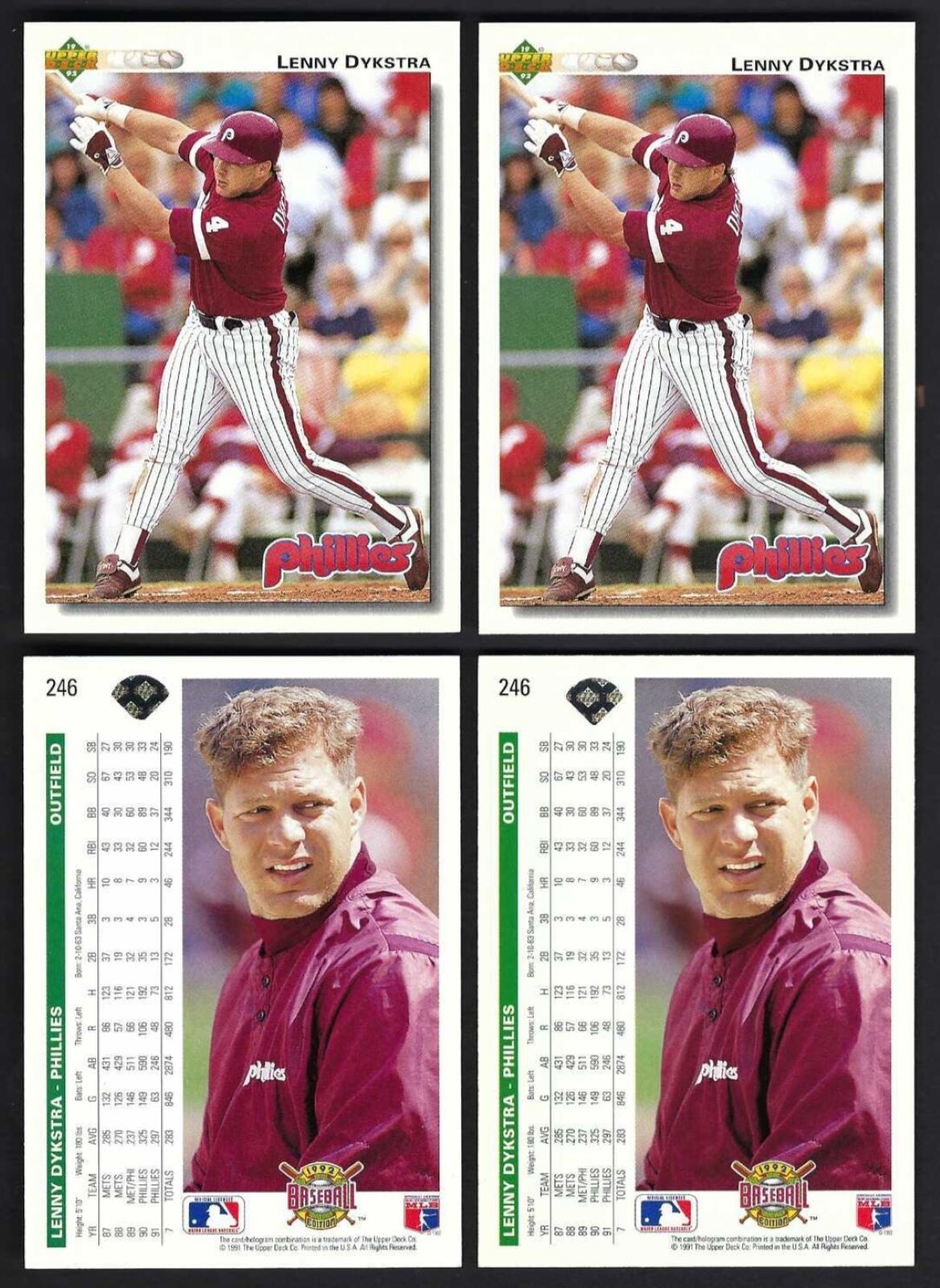 1992 Upper Deck #246 Len Dykstra Lot (4) MINT