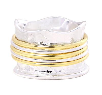 Two-Tone Wave Spinner Ring for Women & Men Gift Daily Jewelry