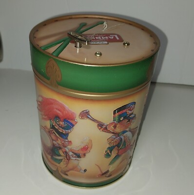 Classic German Lambertz Musical Tin Cookie Box Marching Mice Band Silent Night