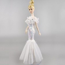 White Sequin Doll Clothes For 11.5" Doll Dress Fishtail Gown Shoes Outfits Toy