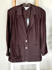 Vtg 90s Wintersilks 100% Silk Blazer Jacket Dark Brown Boxy Shoulder Pads New