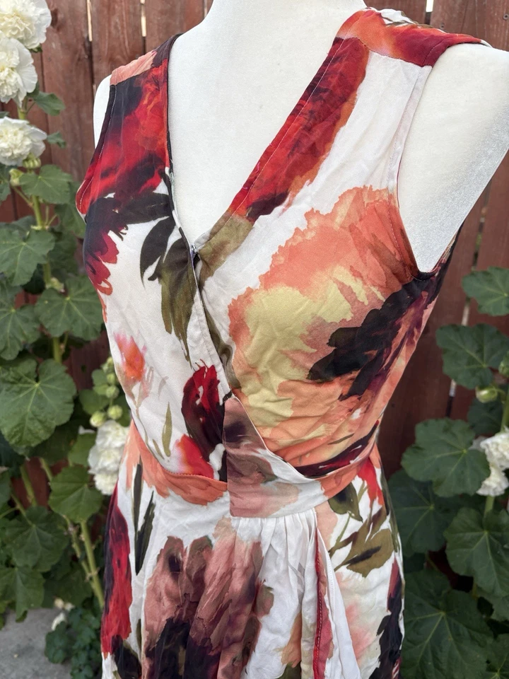 Vestido midi floral envolvente pañuelo estampado rosa seda hippie alto dobladillo talla pequeña Foto 3 de 4