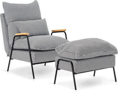 Stylish Accent Recliner Chair & Ottoman for Small Spaces - Houndstooth Design