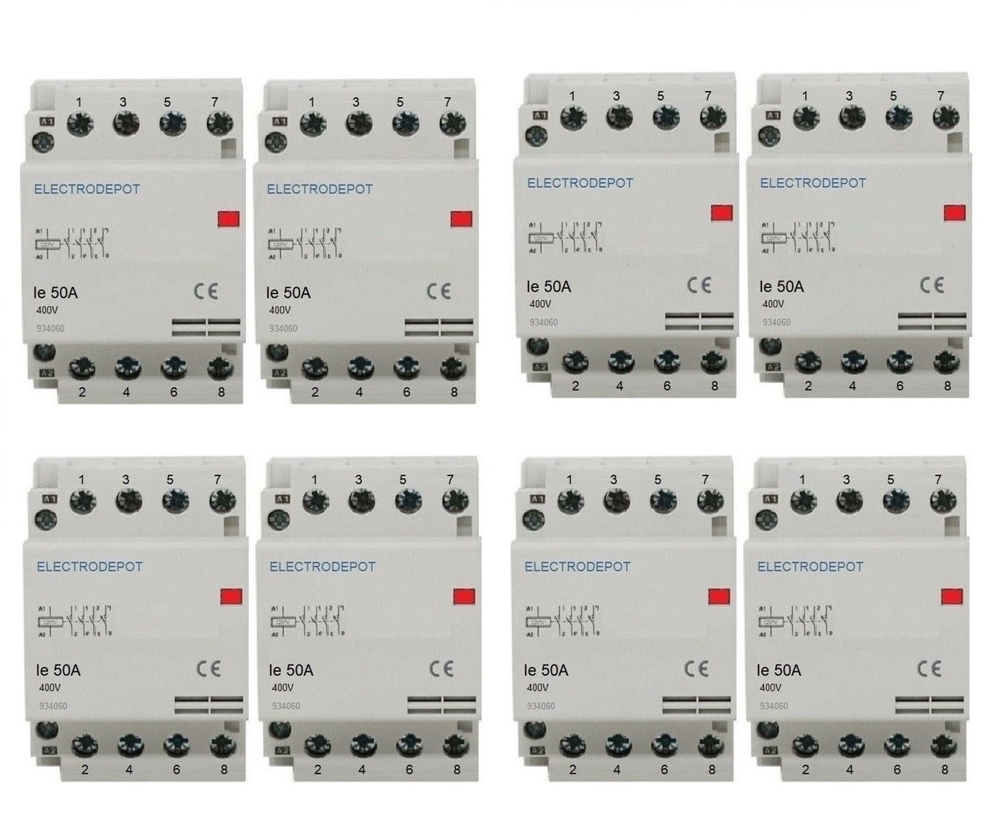 Lot of 8 Pcs, 4 Pole Contactor , 50A 40A NO 120V Coil Lighting 40Amp, Silent DIN