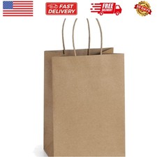 Gift Bags 100Pcs 5.25x3x8 Small Kraft Paper Gift Bags with Handles Bulk, Brow...