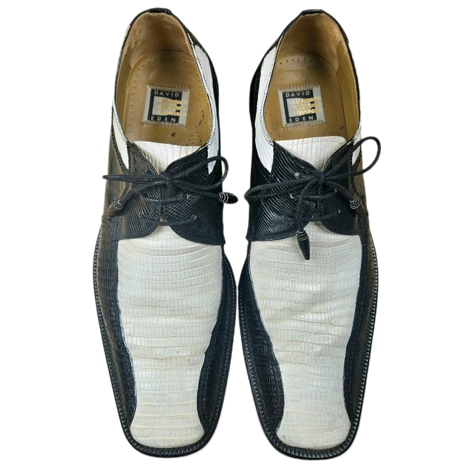 Zapatos de Vestir David Eden Genuinos Teju Lagarto Talla 10 Negro Blanco Oxfords Con Cordones Foto 2 de 4