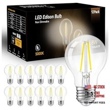 A19 Vintage LED Edison Bulbs, 60W Equivalent Light 12 Pack 5000k Daylight