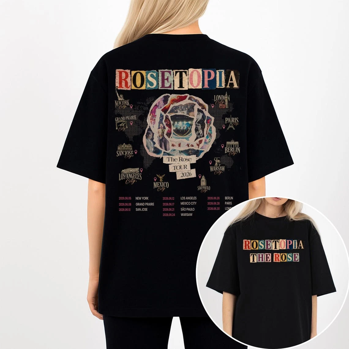 The Rose Rosetopia World Tour 2026 Vintage Graphic Double Sided T-Shirt
