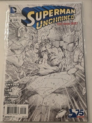 2014 DC COMICS SUPERMAN UNCHAINED #6 JIM LEE 1:300 BLACK & WHITE COVER