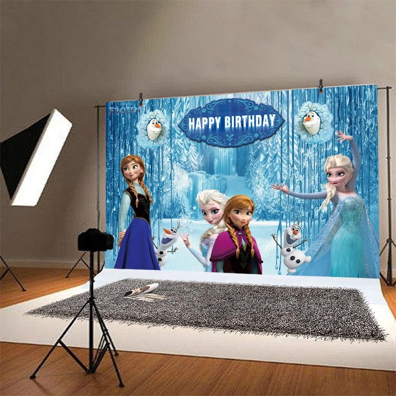 Foto de fundo de festa de aniversário Frozen pano de fundo princesa meninas Elsa Anna Banner - Imagem 3 de 4