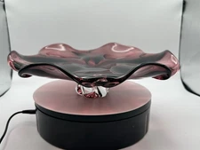 VTG 1999 Royal Gallery Amethyst Art Glass Bowl, Hand Blown Purple Flower-Poland