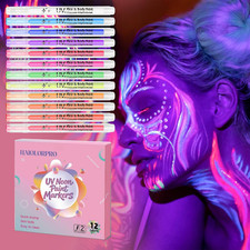 12 Colors Glow in the Dark Face Paint Pens, UV Neon Face and Body